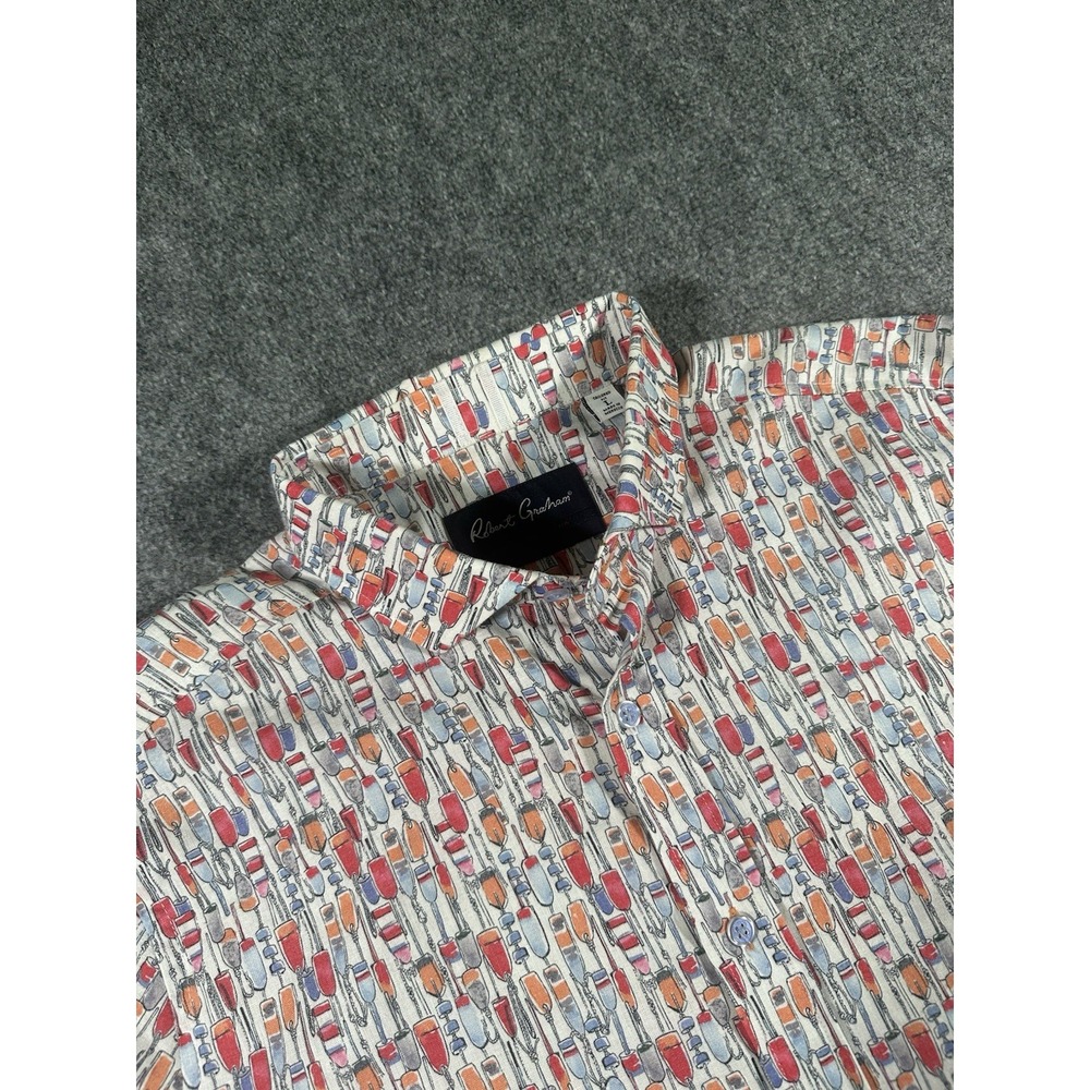 Robert Graham Men's L "Bottoms Up" Colorful Cocktails Fishing Lure Linen Shirt